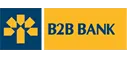 A yellow and blue banner with the words b 2 b bank