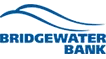 A blue and white logo for bridgewater bank.